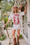 White and Red Colored Sequin Cowboy Boots Graphic Dress