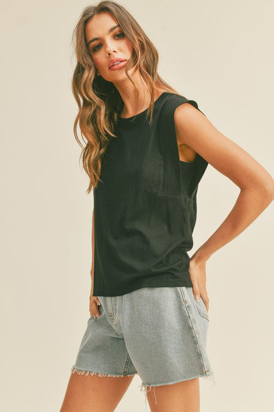 Black Sleeveless Crew Neck Top