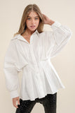White Colored Pleated Dolman Sleeve Top
