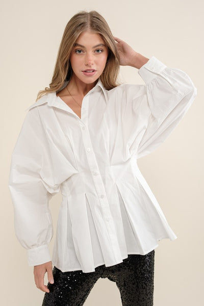 White Colored Pleated Dolman Sleeve Top