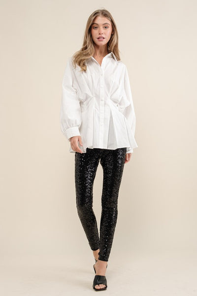 White Colored Pleated Dolman Sleeve Top
