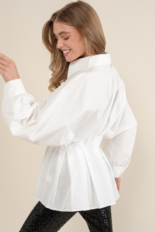 White Colored Pleated Dolman Sleeve Top