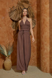 Dark Oak Beaded Drawstring Crinkle Pants