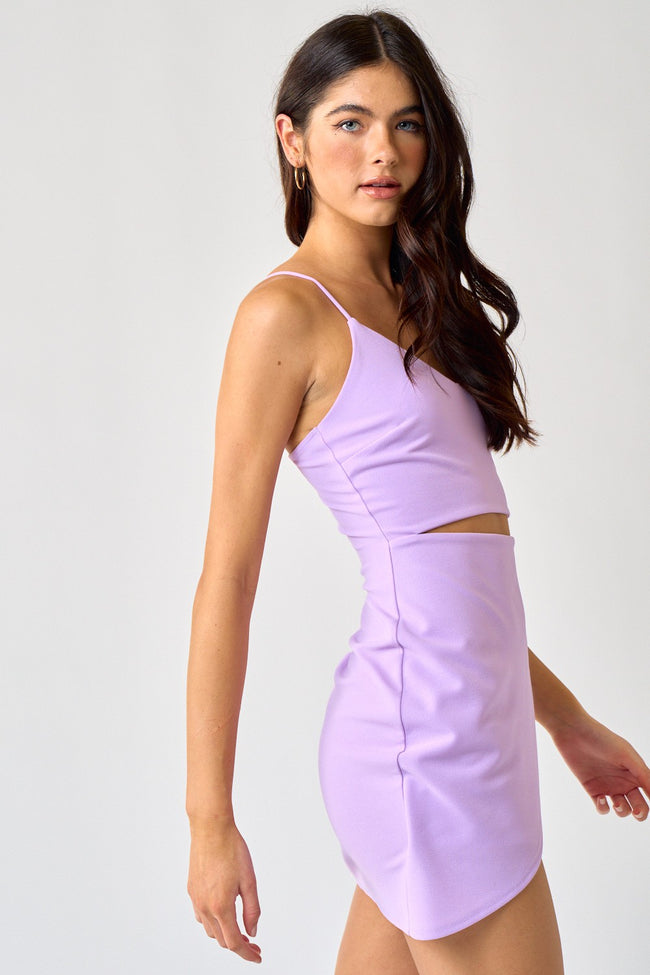 Lavender Colored Front Cut Out Sleeveless Bodycon Mini Dress