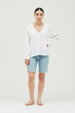 Off White Textured V Neck Blouse