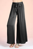 Black Colored Washed Poly Silk Tie Waist Wide Leg Pants