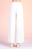 Ivory Poly Silk Tie Waist Wide Leg Pants