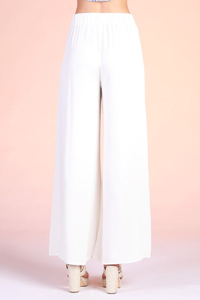 Ivory Poly Silk Tie Waist Wide Leg Pants