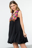 Black Multi Colored Embroidered Dress
