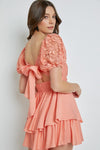 Apricot Colored Lace Sleeve Back Tie Ruffle Dress