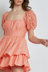 Apricot Colored Lace Sleeve Back Tie Ruffle Dress