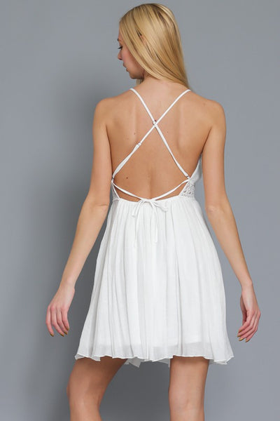 Off-White Lace Trim Ruffle Mini Dress