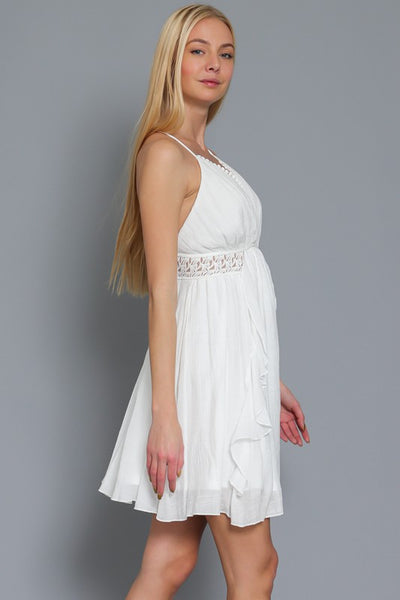 Off-White Lace Trim Ruffle Mini Dress