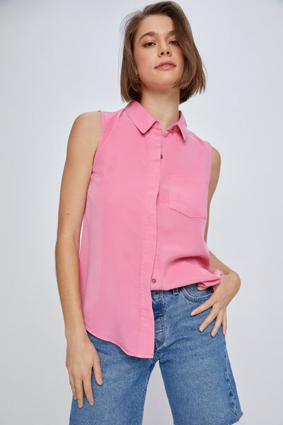 Pink Sleeveless Button Down Shirt