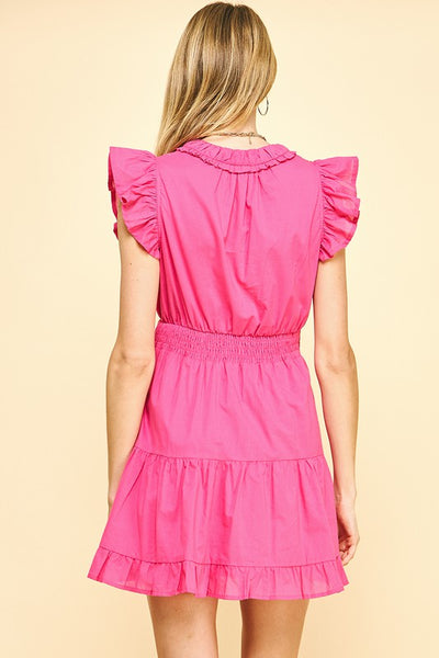 Fuchsia Colored Deep V Neck Mini Dress