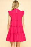 Magenta Colored Tiered Ruffle Mini Dress