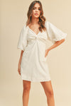Off White Twisted Knot Balloon Sleeve Dress