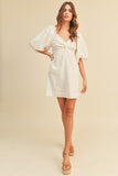 Off White Twisted Knot Balloon Sleeve Dress