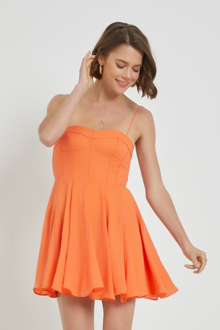 Fawn Colored Satin Unbalancced Print Dress