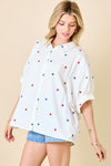 Red White and Blue Star Embroidered Button Down