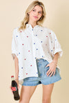 Red White and Blue Star Embroidered Button Down