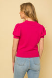 Fuchsia Colored Cotton Puff Short Sleeve Knit Top
