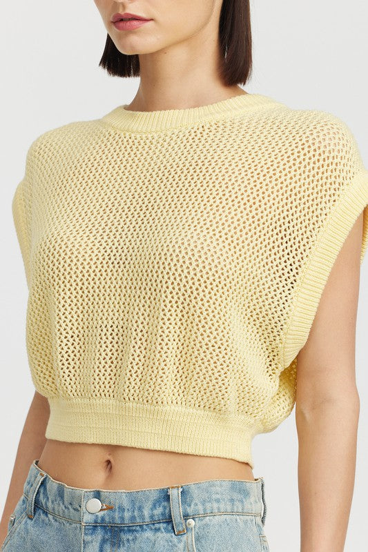 Pale Yellow Colored Crochet Crop Top