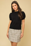 Colored Cotton Puff Short Sleeve Knit Top