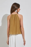 Sand Colored Pleated Trim Detail Top