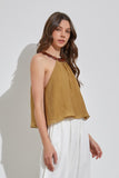 Sand Colored Pleated Trim Detail Top