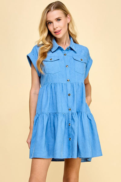 Blue Colored Button Down Dress