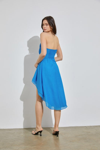 Ocean Blue Colored Gathered Wrap Dress