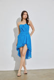 Ocean Blue Colored Gathered Wrap Dress