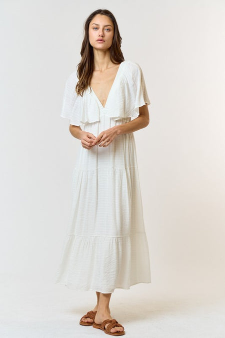 Off White Colored Strappy Wrapped Mini Dress