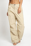 Khaki Colored Pull Cord Nylon Cargo Pants