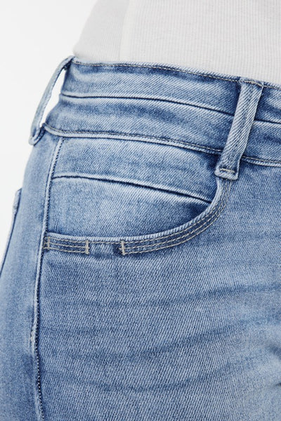Mariah Medium Wash Mid Rise Flare Jeans with Side Slit