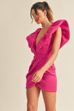 Hot Pink Bubble sleeve Wrap Mini Dress