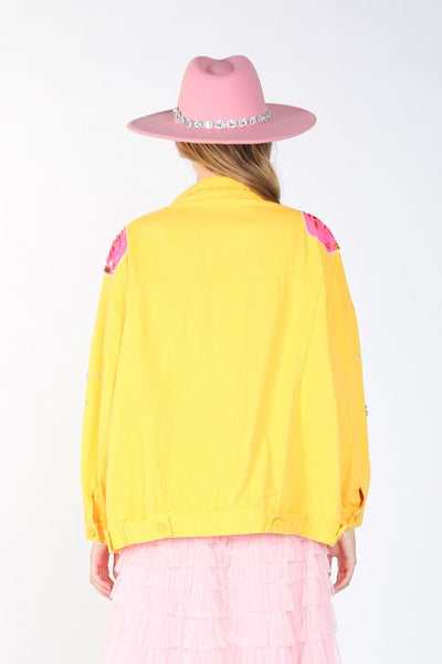 Yellow Colored Multi Spangled Denim Jacket