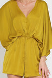 Golden Mustard Colored Kimono Sleeve Tie Back Neck Romper
