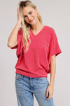 Red Ribbed Knit V-Neck Top