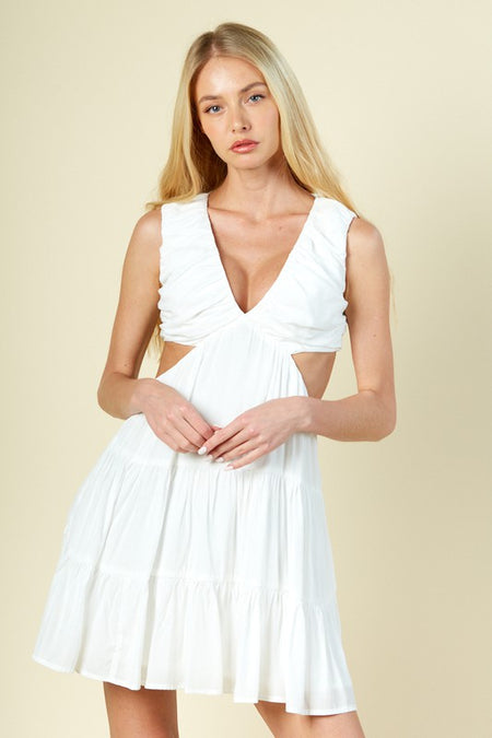 Off White Colored Ruched Halter Midi Dress