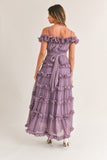 Dusty Lavender Colored Tiered Ruffled Off Shoulder Maxi Dress