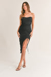 Black Asymmetrical Mesh Midi Dress