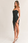 Black Asymmetrical Mesh Midi Dress