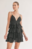 Black Colored Chiffon Tiered Dress