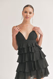 Black Colored Chiffon Tiered Dress