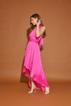 Hot Pink Self Strap Detailed High Low Dress