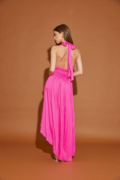 Hot Pink Self Strap Detailed High Low Dress