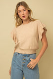 Beige Colored Ruffle Sleeve Knit Top