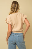 Beige Colored Ruffle Sleeve Knit Top